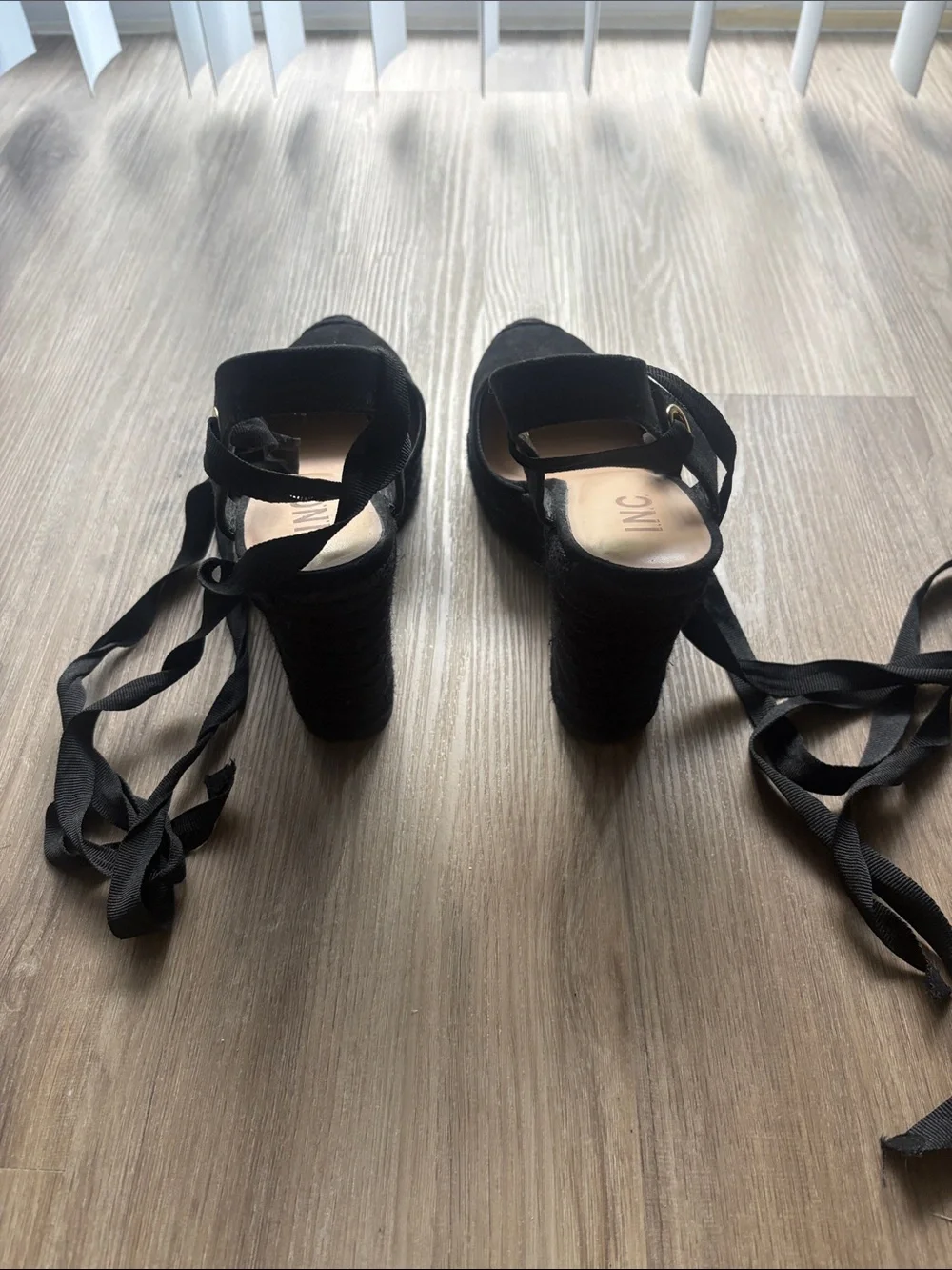 INC International Concepts Black Suede Ankle-Tie Espadrille Wedges